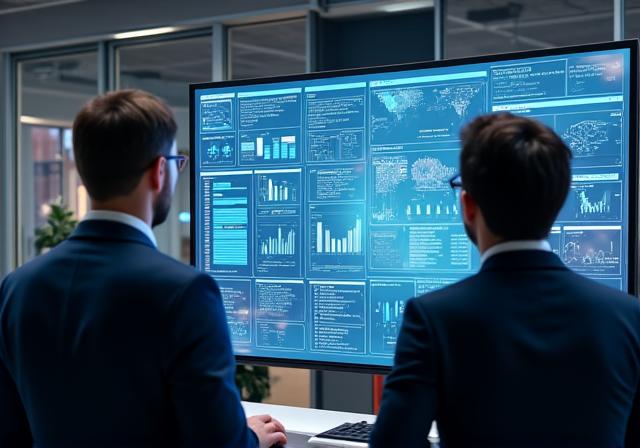 Consultants reviewing charts and graphs in a modern office.