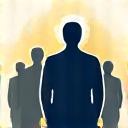 A figure guiding a group, representing leadership.